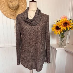 Cowl Neck Grayish/Pink Long Sleeve Blouse Large